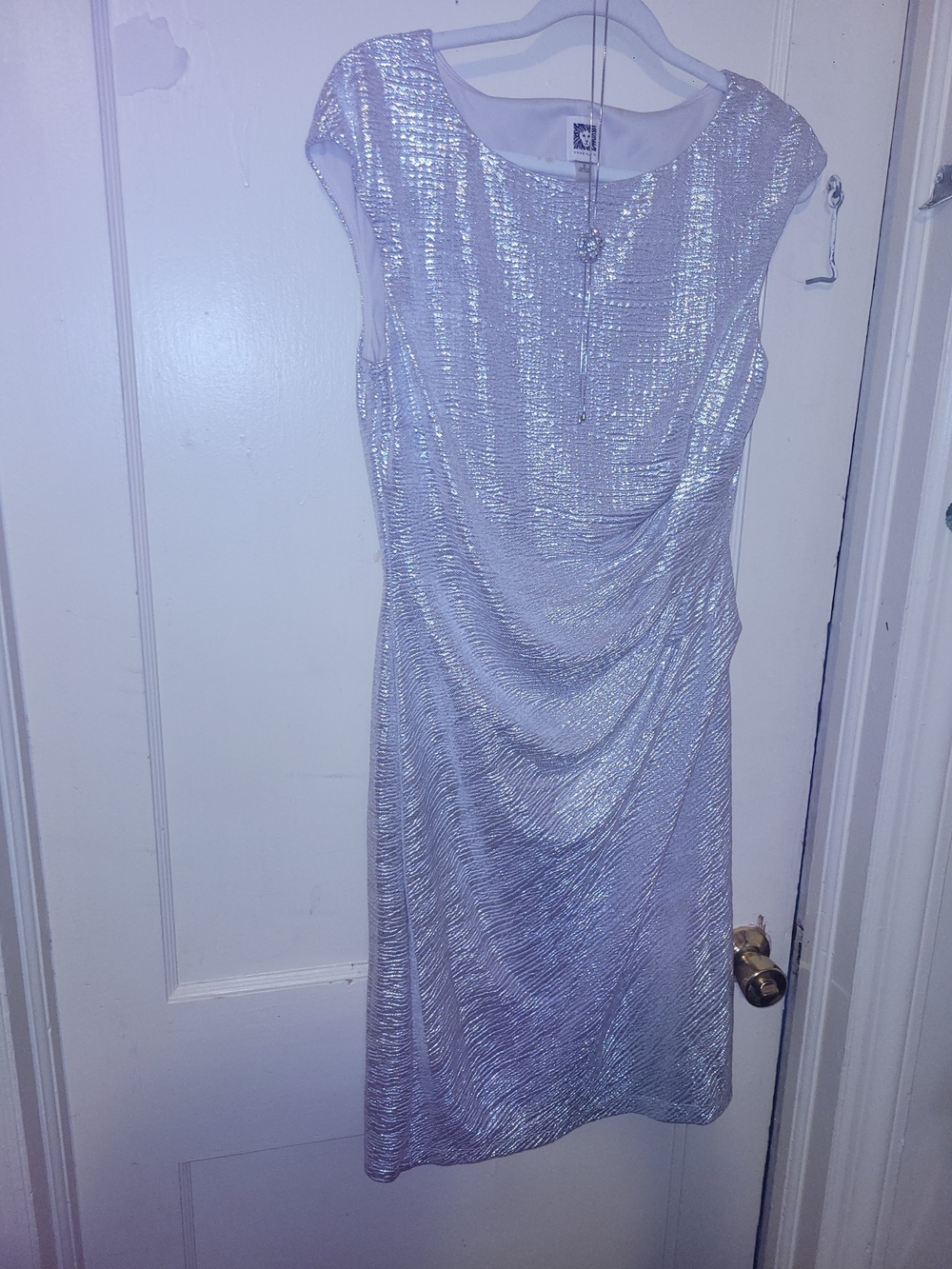 Anne Klein Silver Metallic Draped Midi Dress